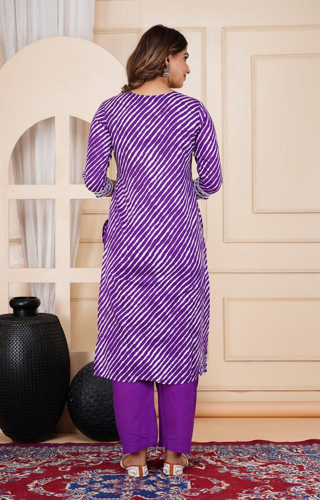 Leheriya 3/4 Sleeve Purple Color Pure Cotton Kurti