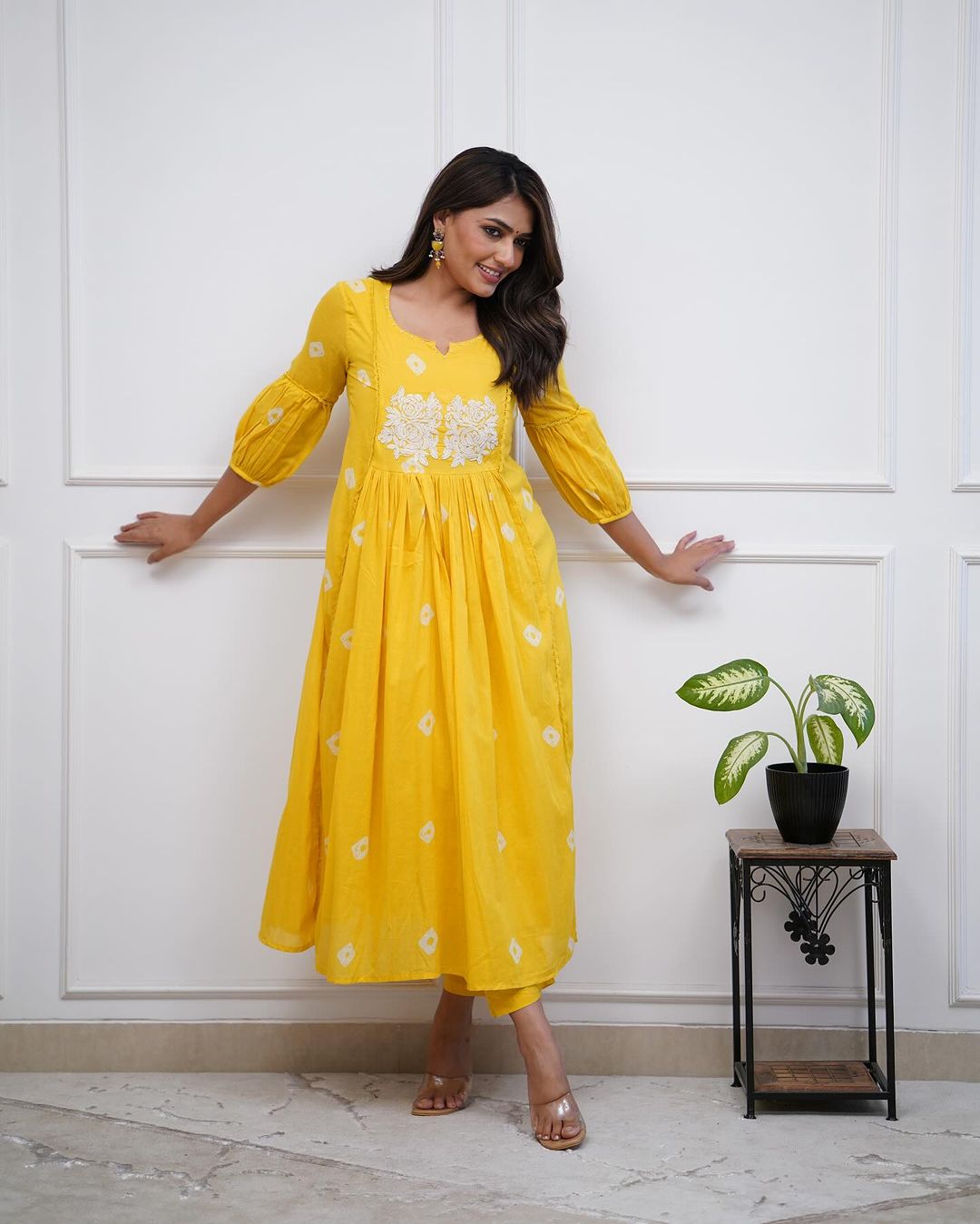 Yellow embroidered kurta set