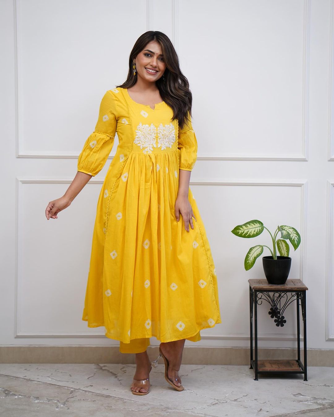 Yellow embroidered kurta set