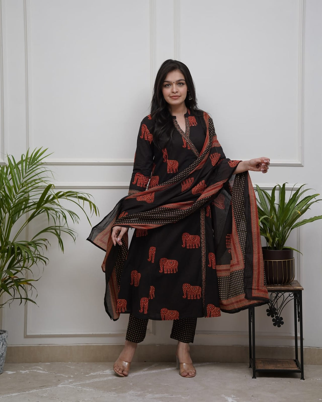 Angrakha Style Cotton Kurta Pant & Dupatta Set