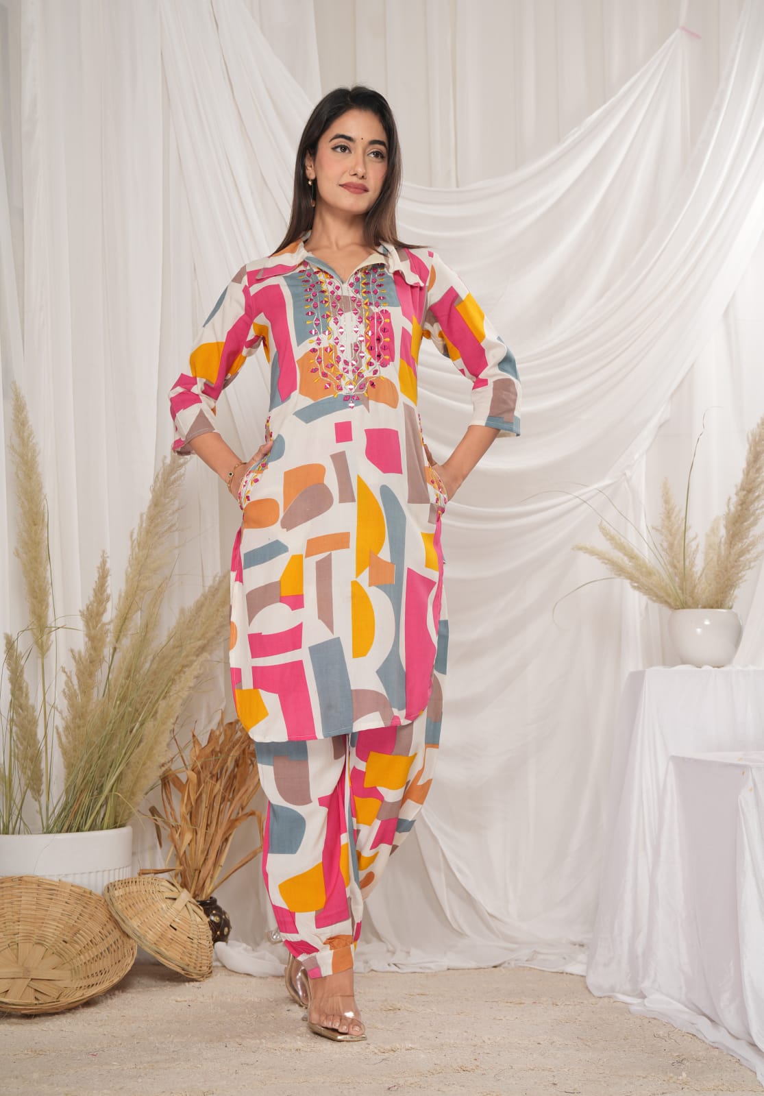 Pink Heavy Coord Set with Intricate Handwork & Zari Weaving with Afghani Pants