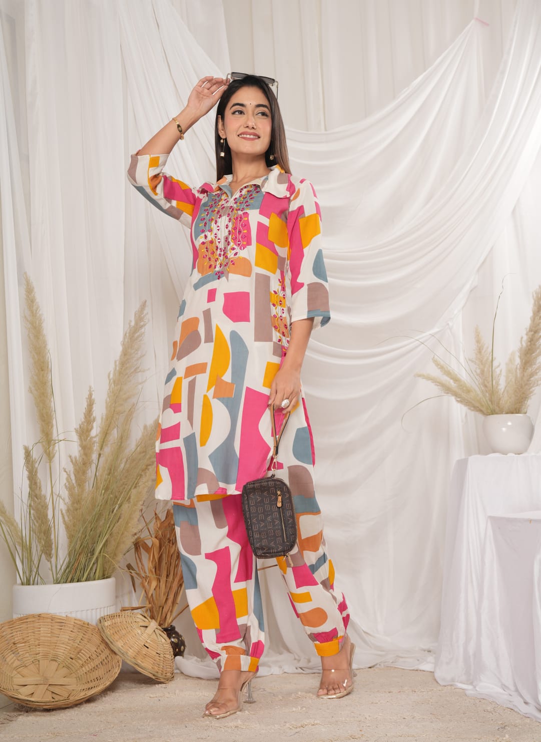 Pink Heavy Coord Set with Intricate Handwork & Zari Weaving with Afghani Pants