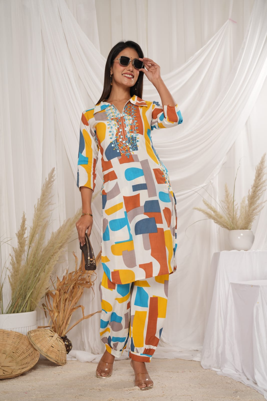Yellow Heavy Coord Set with Intricate Handwork & Zari Weaving with Afghani Pants